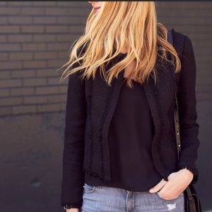 Banana Republic Tweed, Fringed, Black Blazer